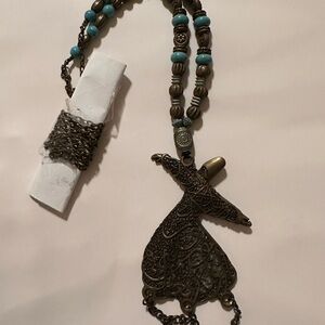 Bohemian Bronze Pendant Necklace with Turquoise Beads